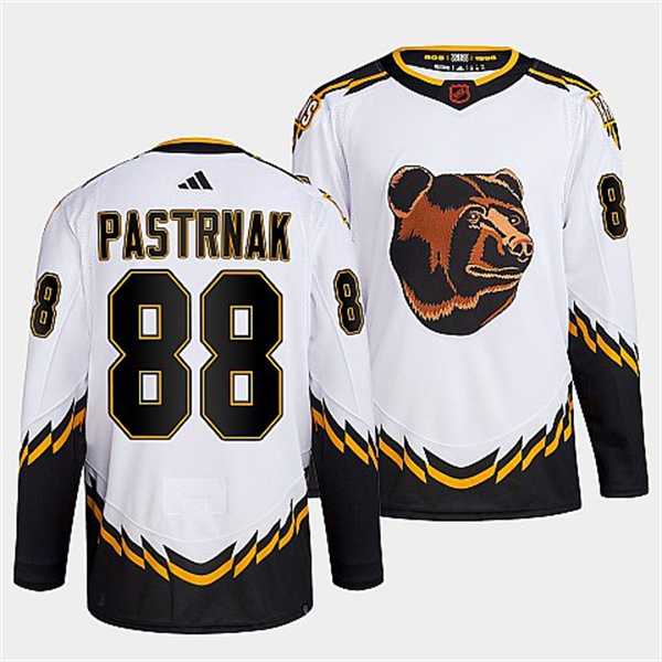 Mens Boston Bruins #88 David Pastrnak 2022 White Reverse Retro Stitched Jersey Dzhi
